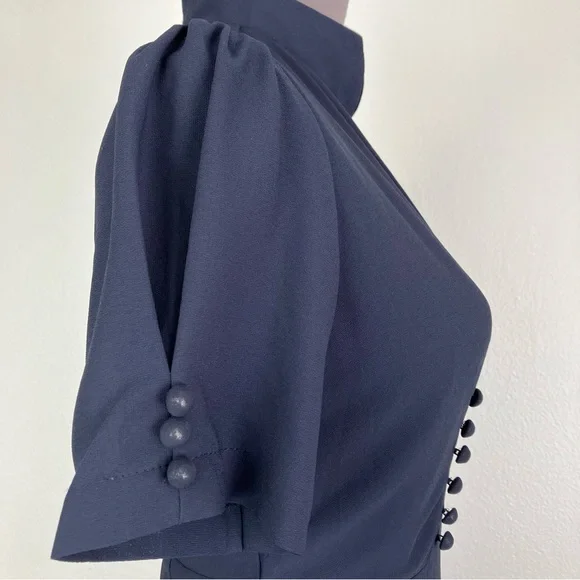 Lindy Bop 1940s Navy Blue Amelia Vintage Collared A-line Midi Dress UK 10 Small - Picture 13 of 15
